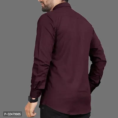 Reliable Maroon Cotton Blend Solid Long Sleeves Casual Shirts For Men-thumb2