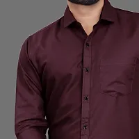 Reliable Maroon Cotton Blend Solid Long Sleeves Casual Shirts For Men-thumb2