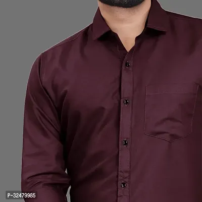 Reliable Maroon Cotton Blend Solid Long Sleeves Casual Shirts For Men-thumb3