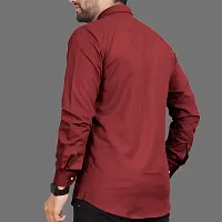 Reliable Maroon Cotton Blend Solid Long Sleeves Casual Shirts For Men-thumb1