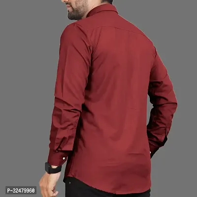 Reliable Maroon Cotton Blend Solid Long Sleeves Casual Shirts For Men-thumb2