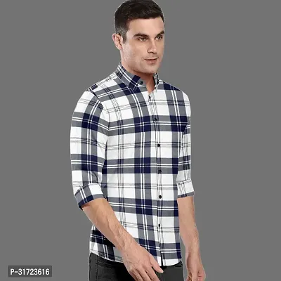 CLOSWIF White Cotton Blend Checked Long Sleeves Casual Shirts For Men-thumb0