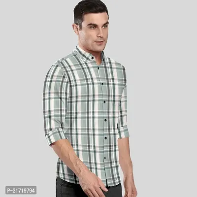 CLOSWIF Green Cotton Blend Checked Long Sleeves Casual Shirts For Men-thumb0