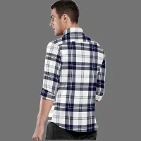 CLOSWIF White Cotton Blend Checked Long Sleeves Casual Shirts For Men-thumb1