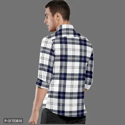 CLOSWIF White Cotton Blend Checked Long Sleeves Casual Shirts For Men-thumb2