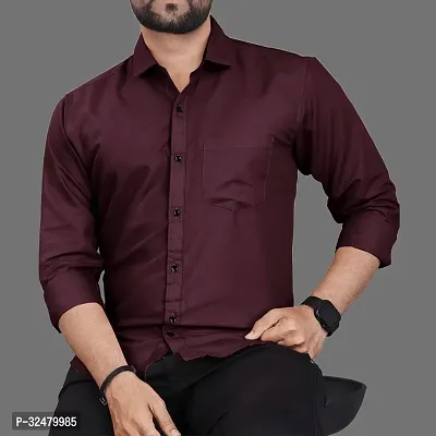 Reliable Maroon Cotton Blend Solid Long Sleeves Casual Shirts For Men-thumb0