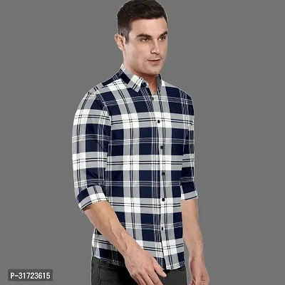 CLOSWIF Navy Blue Cotton Blend Checked Long Sleeves Casual Shirts For Men-thumb0