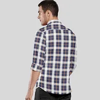 CLOSWIF Navy Blue Cotton Blend Checked Long Sleeves Casual Shirts For Men-thumb1