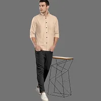 CLOSWIF Beige Cotton Blend Checked Long Sleeves Casual Shirts For Men-thumb2