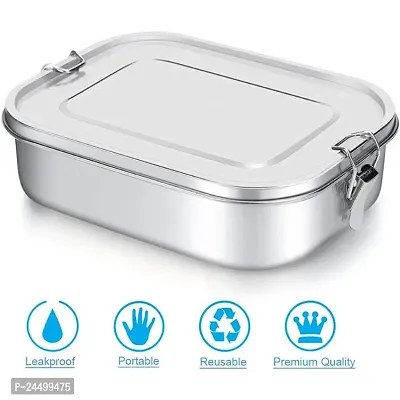Stainless Steel Rectangular Shape tiffin box  with Small Container  for Kids, School, Office - Leakproof Lunchbox-thumb0
