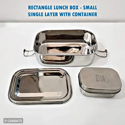 Stainless Steel Rectangular Shape tiffin box  with Small Container  for Kids, School, Office - Leakproof Lunchbox-thumb3