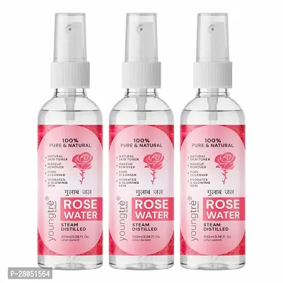 Youngtre Rose Water 100% Pure Organic  Natural 100 ML - Pack Of  3