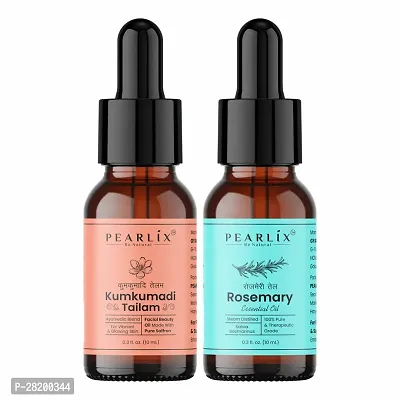 PEARLIX Be Natural Kumkumadi  Rosemary Essential Oil | 10ML. Each Pack Of 2 | Kumkumadi For Anti-Aging, Dark Circles, Pigmentation | Rosemary For Hair Growth, Strong Healthy Hair, Hair-Fall Control-thumb0