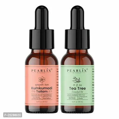 PEARLIX Be Natural Kumkumadi  Tea Tree Essential Oil | 10ML. Each Pack Of 2 | Kumkumadi For Improves Skin Texture, Hydrate Skin  Fair Skin Tone | Tea Tree For Reduce Dandruff, Scalp Itching  Scalp