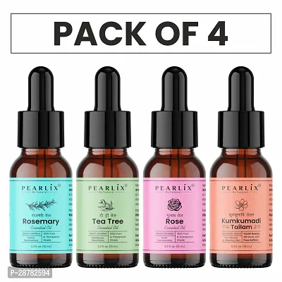 kumkumadi Tailam, Rosemary, Tea Tree  Rose Essential Oil  Pack of 4, 10ml Each