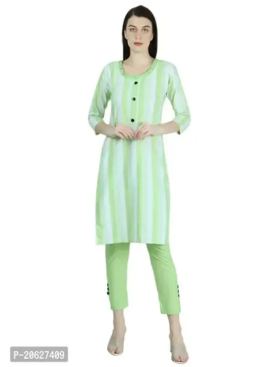 SHAZU TRENDS Khadi Cotton Kurti Trousers Set for Girls and Women Round Neck Frills Collor-thumb0