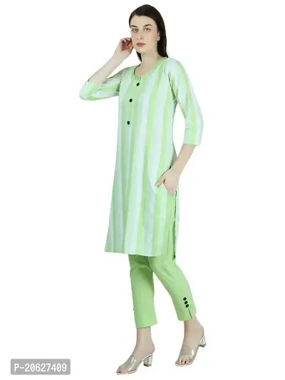 SHAZU TRENDS Khadi Cotton Kurti Trousers Set for Girls and Women Round Neck Frills Collor-thumb2