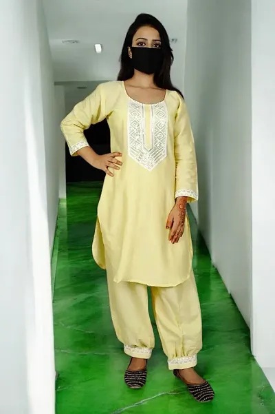 Fancy Rayon Slub Afghani Kurta Pant Set