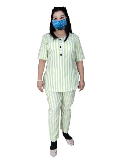 STYLISH COTTON BLEND STRIPED SHORT KURTA AND PANT SET