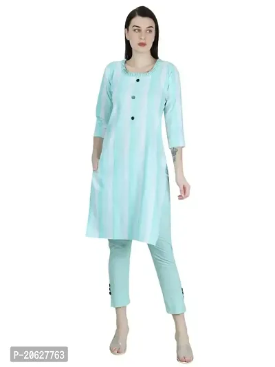SHAZU TRENDS Khadi Cotton Kurti Trousers Set for Girls and Women Round Neck Frills Collor