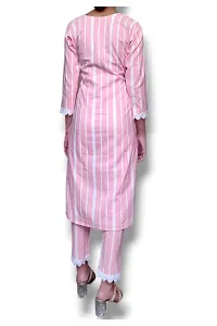 Stylish Khadi Cotton Striped 3/4 Sleeves Kurta With Bottom Set For Women-thumb3