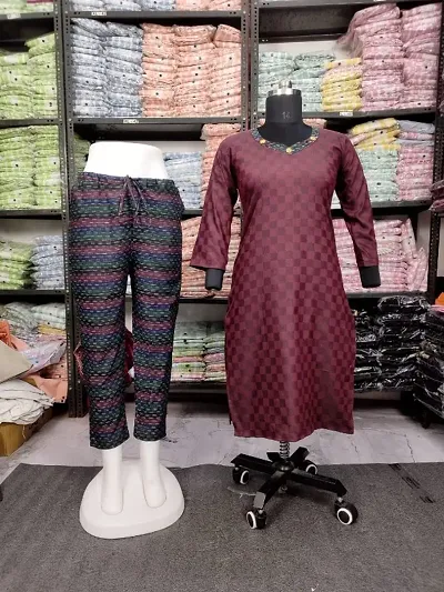 New Khadi Cotton A-Line Kurti Trousers Set