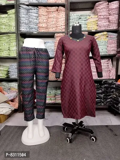 Trendy Khadi Cotton Printed 3/4 Sleeves Kurta With Pant Set For Women