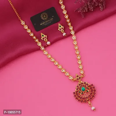 KRISHNA SALES Gold Micro Plated Pearl Jewellery Necklace with Stud Chain and earings.