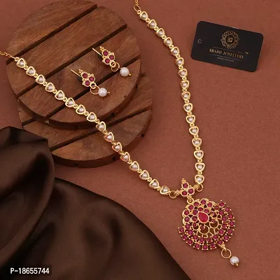 KRISHNA SALES Gold Micro Plated Pearl Jewellery Necklace with Stud Chain and earings.