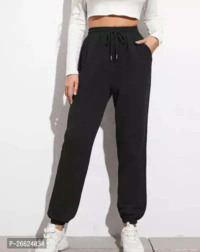 Stylish Cotton Black Solid Track Pant For Women-thumb0