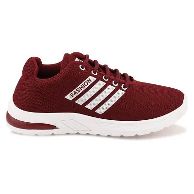 Trendy Sports Shoes Lace-Up Lightweight Maroon Shoes For Women