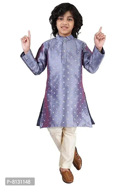 Vesham Cotton Silk Kurta Pajama Set For Boys Kids | Sherwani Style Kurta Paijama-thumb0