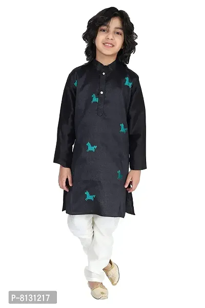 Vesham Cotton Silk Kurta Pajama Set For Boys Kids | Sherwani Style Kurta Paijama-thumb0