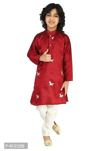 Vesham Cotton Silk Kurta Pajama Set For Boys Kids | Sherwani Style Kurta Paijama-thumb0