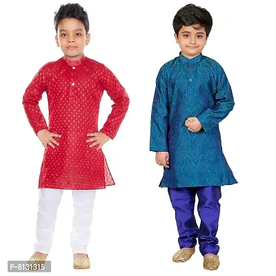 Vesh Cotton Silk Kurta Pajama Set For Boys Kids-thumb0