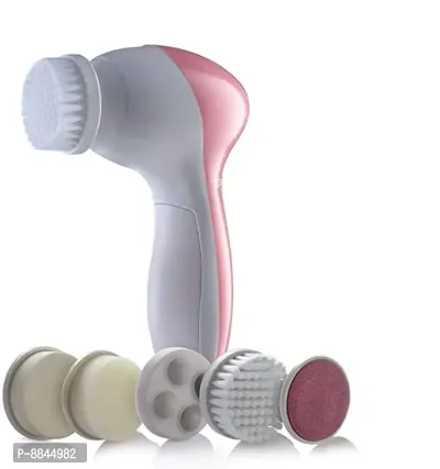 5 In 1 Facial Cleaner Beauty Care Massager Brush 5 In 1 Facial Cleaner Beauty Care Massager Machine Massager  (Pink, White)-thumb0