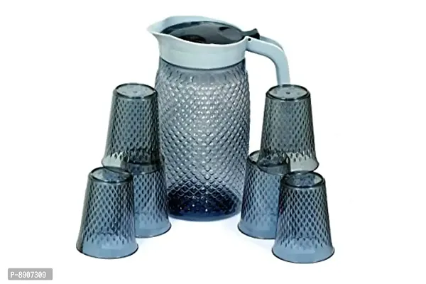 plastic water jug-with 6 glass-blue color-premium quality-pack of 7 Jug Glass Set  (plastic)
