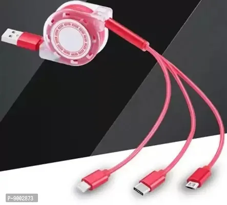 Type C Cable 1.5 m 3-in-1 Retractable USB Charging Cable Multi-Device Fast Charger Cord with Micro USB