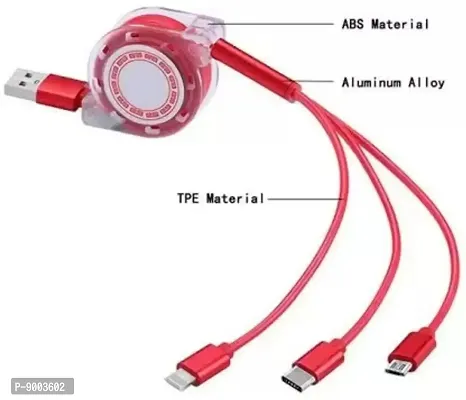 Multi Retractable 3.0A Fast Charger Cord 1.2 m Micro USB Cable (Compatible with mobile phone, usb gadget, Multicolour)
