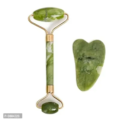 Jaderoller_1 jade roller with guar shah | face toning  serum application| For men  women Massager  (Green)