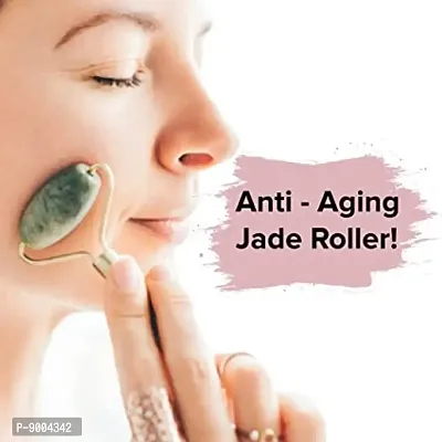 Facial Massager Jade Roller  Gua Sha Tool 100% Natural Himalayan Stone for Face Neck Healing Skin Wrinkles  Serum Application JD111 Massager  (Green)-thumb0