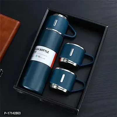 Vacuum Flask Set with 3 Steel Cups Combo for Coffee Hot Drink and Cold Water Flask Ideal Gifting Travel Friendly Latest Flask Bottle. (Multi-Color)