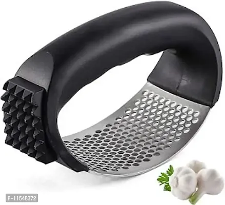 Magic Mart Stainless Steel Garlic Presser |Garlic Press Crusher for Kitchen |Garlic Crusher for Kitchen |Ginger Presser for Kitchen (Black)-thumb0