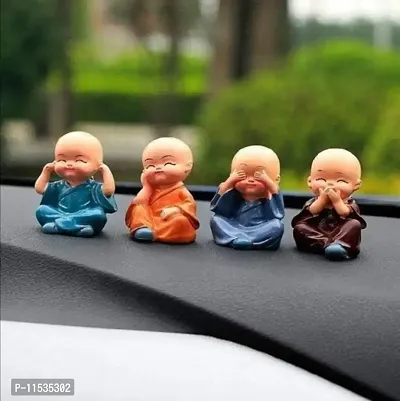 Monk Statue , Little Baby Monk ,Cartoon Monk Set , Buddha Showpiece for Home D?cor Car Dashboard Decoration & Gifiting Purpose (Multicolour)(Set of 4)-thumb5