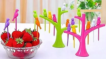 Bird Fork Bird Fruit and Salad Fork Multicoloured 6 Forks in Bird Shape with Tree for Kitchen and Dining-thumb2