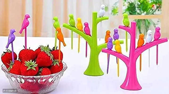 Bird Fork Bird Fruit and Salad Fork Multicoloured 6 Forks in Bird Shape with Tree for Kitchen and Dining-thumb3