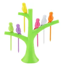 Shoppist Plastic Fruit Fork Set, 12-Pieces with 2 Stand, Creative Plastic Bird Shape On The Tree Fruit Fork, for Dessert Cake Dinnerware Party (Multicolour) (Fruit Folk)-thumb2