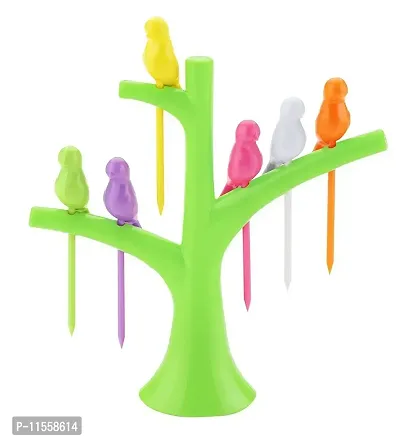 Shoppist Plastic Fruit Fork Set, 12-Pieces with 2 Stand, Creative Plastic Bird Shape On The Tree Fruit Fork, for Dessert Cake Dinnerware Party (Multicolour) (Fruit Folk)-thumb3