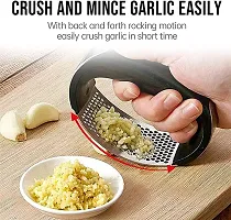 ADJO Garlic Presser |Garlic Press Mincer Crusher for Kitchen|Ginger Presser for Kitchen (Silver Black)-thumb2