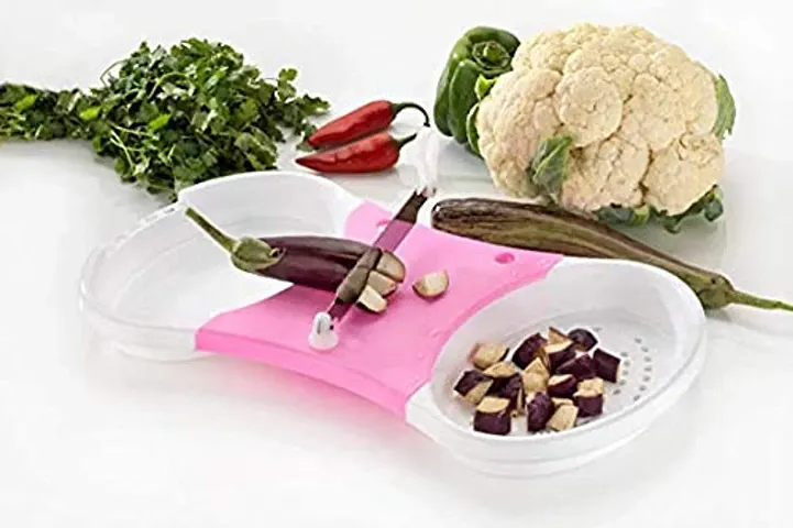 Vegetable Cut & wash Kitchen Tool for Home | Dual chop Stainless Steel Chopping Board for Kitchen (Multi-Color)